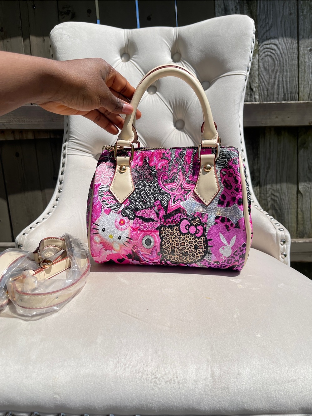 Cute Fashion Pink Boston Bag with Strap - Picture 5 of 5